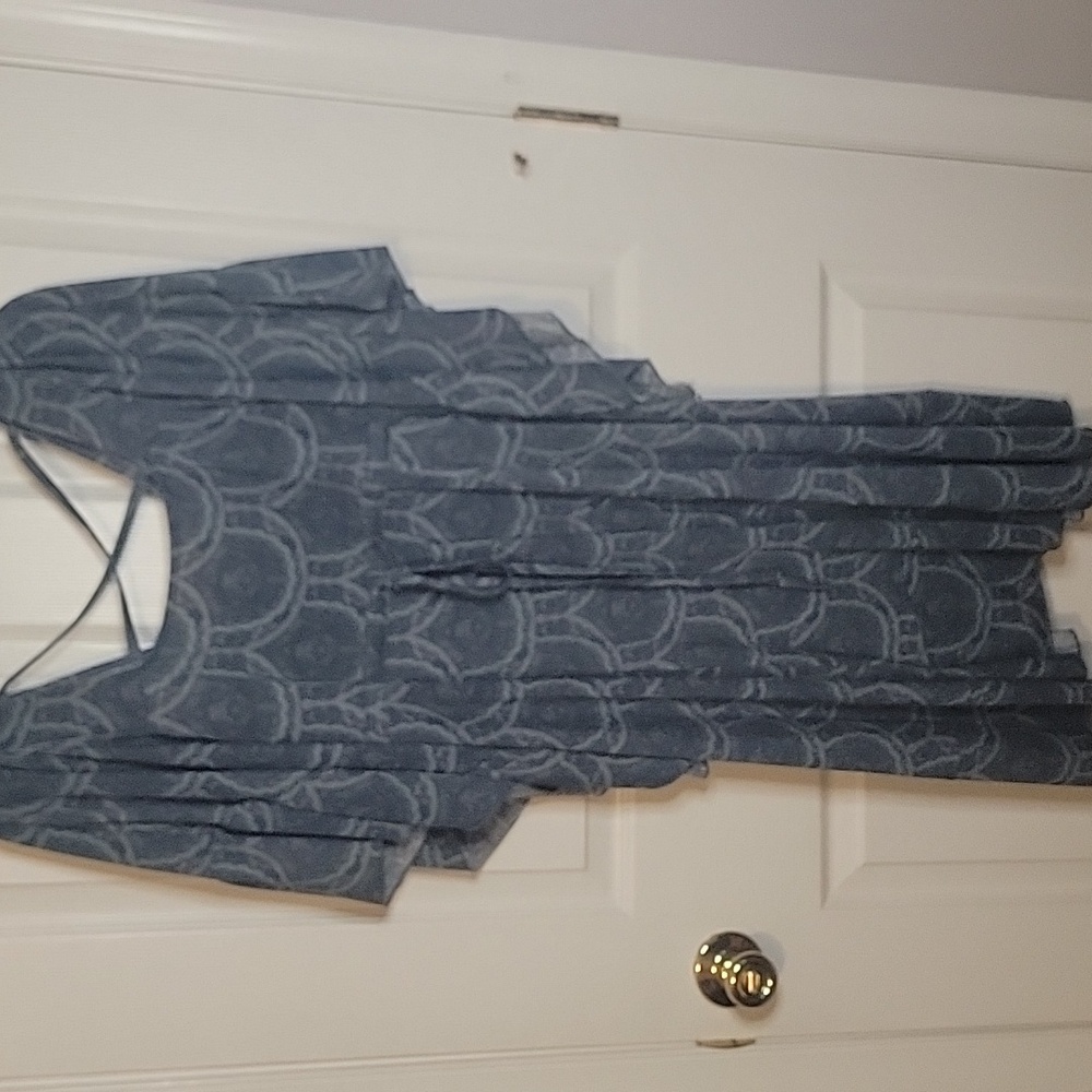 Earthbound S Blue Patterned Dress with Flutter Sleeves